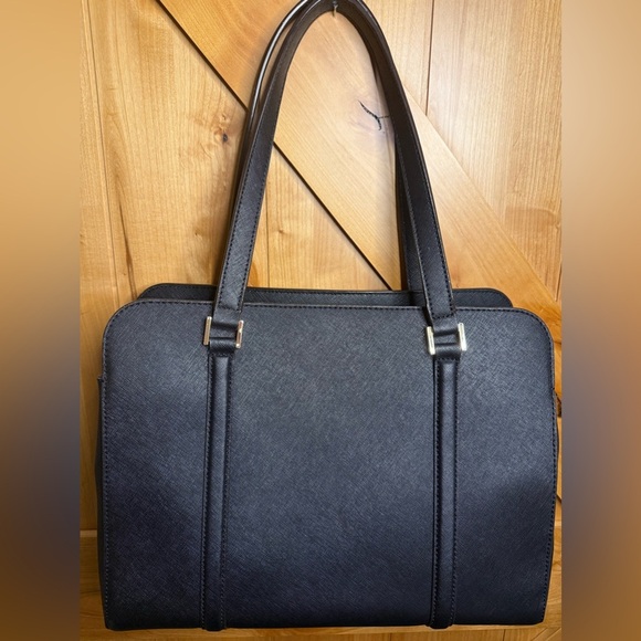 Kate Spade New York Black Crossgrain Leather Double Handles Satchel Shoulder Bag - Picture 3 of 7